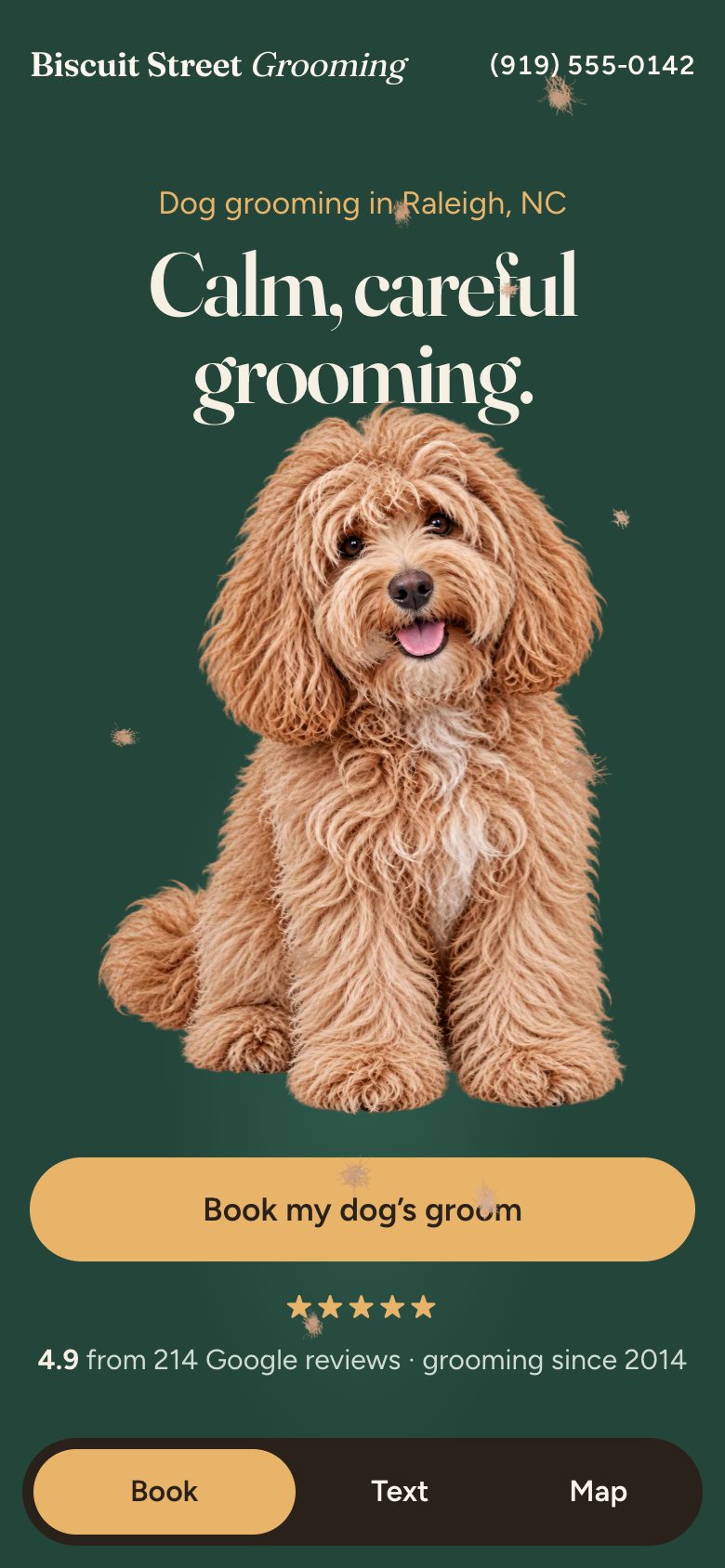 The Biscuit Street Grooming website on a phone