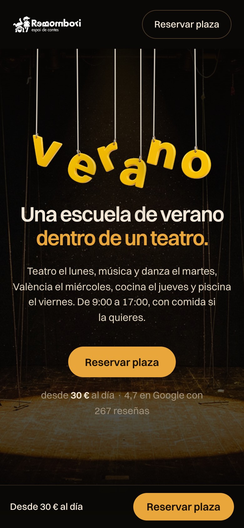 The Espai Rebombori website on a phone